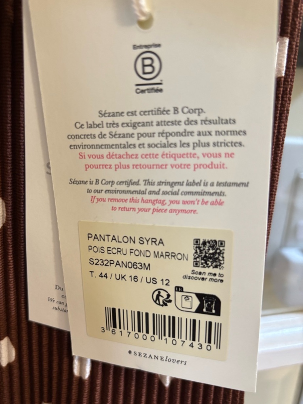 Sézane Classic Polka Dot Brown Wide-Leg Pants - Picture 5 of 6